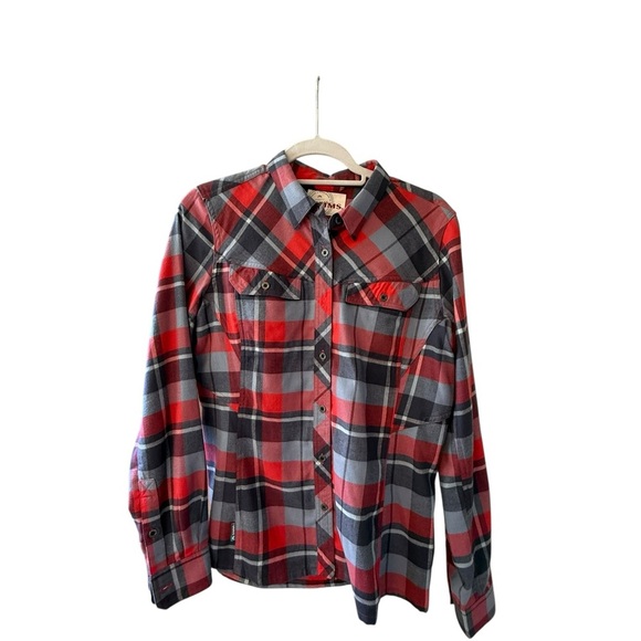 Simms Women's Red and Blue Gray Plaid Button Down Shirt - Picture 2 of 6